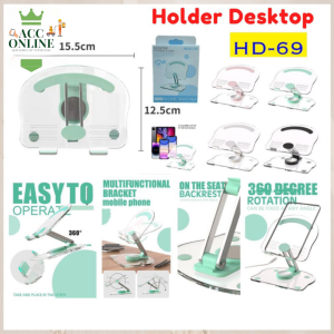 Holder Meja Stand Tablet HP Akrilik 360 Derajat Tempat Dudukan Penyangga hp Universal Phone Holder Meja Anti Slip Akrilik bening HD69