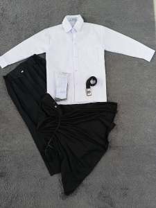 setelan seragam sekolah hitam putih perempuan panjang sd kelas 1-6 set kerudung hitam