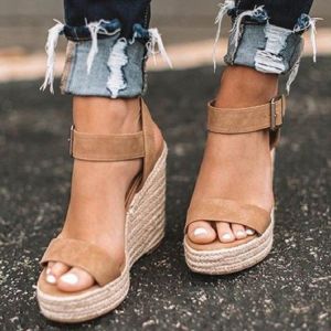 [Free Shipping] Plus-Size WomenS Sandals New Style Open-Toe Wedge Heel With A Single Strap Size 43