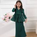 Baju Kurung Kebaya Budak Perempuan Raya 2025 Sage Green Nude Maroon. 