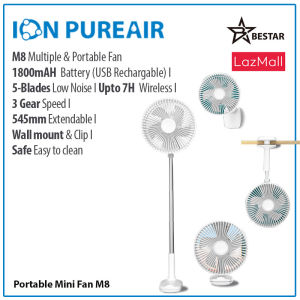BESTAR ION PUREAIR Portable Mini Fan Larger Battery M15/M14/M12/M8 10800mAH/ 7200mAH/1800mAH Remote Control/Night Light/Expandable Home/ Office/ Desk/ Floor