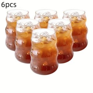 2026 4/6pcs Stripe Glass Cup Could Cup Smooth Surface Bubble Cup Heat-resistant Tumbler for Iced Coffee Juice Beverage Milk Tea