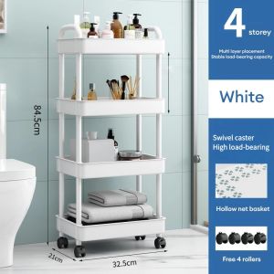 High Load-bearing 3/4 Tier Movable Storage Trolley With Wheel Multifunction Storage Rack Office Shelves Trolley Racks Home Kitchen Rack Movable cart