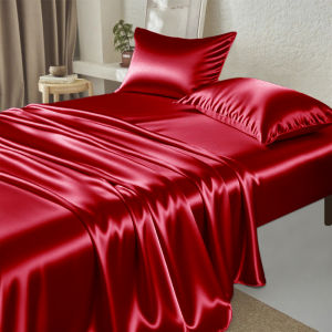 Abraca Dabra Luxury satin Fitted Sheet kit 4 in 1 Satin Soft Silk Solid Quilt Cover Set with Zipper 100% Quality Cool Feeling Super single / Queen / King Size