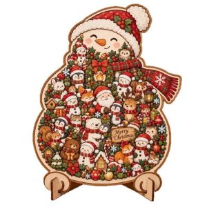DOWNA Có giá đỡ trưng bày. Bộ ghép hình lưu niệm Giáng sinh Gỗ Hình người bánh gừng Trò chơi ghép hình. Hình dáng tất Giáng sinh Câu đố Giáng sinh Trang trí Giáng sinh