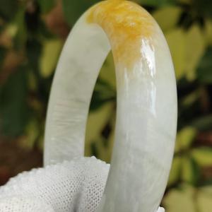 Earths Embrace Bangle - Amber & Moss Jadeite Jewelry (Sku: bangle33)