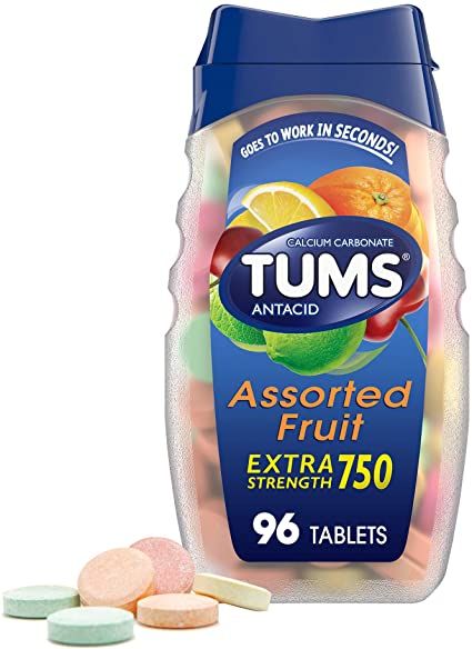 TUMS Antacid Chewable Tablets for Heartburn Relief 100 COUNT Extra Strength, Assorted Fruit