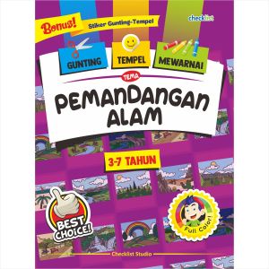 Buku Aktivitas Anak Gunting Tempel Mewarnai Tema Pemandangan Alam Full Color Bonus Stiker
