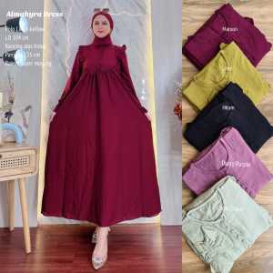 Almahira Gamis Polos Linen Airflow Maxi Dress Premium Cantik Kekinian