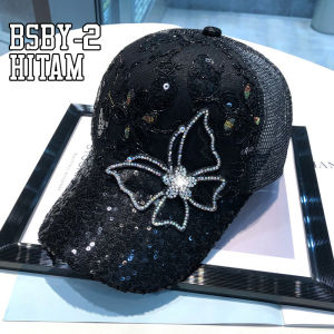 Topi Wanita Baseball Korea Motif Manik Sequin Bunga Kupu-Kupu Trucker Hat Fashion Casual BSBY