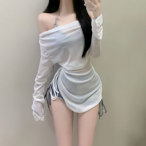 ชุดว่ายน้ำน้ำพุร้อนวันหยุดของผู้หญิงอเมริกันมัดย้อมสีฟ้ากีฬาสามจุดแยกบิกินี่มุมแบนเสื้อชุดสามชิ้น