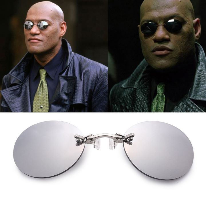 KAEDEK Clip On Nose Glasses Round Rimless Matrix Morpheus Sunglasses ...