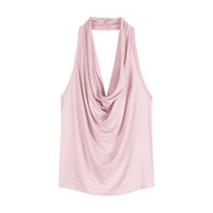 Áo thun nữ cổ yếm hở lưng gợi cảm màu hồng