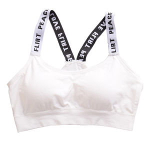 เสื้อกีฬาสำหรับผู้หญิงที่ไร้รอยต่อสีทึบห่อหน้าอกจดหมายพิมพ์สายรัดไหล่นักเรียนท่อบนป้องกันแสงสะท้อนชุดชั้นในที่มี Padding สั้นเสื้อกั๊กสตรี INS อินเทรนด์