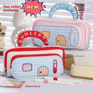 JANEB Large Capacity  House Pencil Bag Handheld Cosmetics Storage Pen Pencil Case Organizer Supplies Zipper Stationery Storage Bag School Office