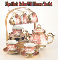 14 PC + CHROMED STAND NORDIC BIG TEA POT GOLDEN RIM FLEUR COFFEE/TEA SET LZ14SLYJ. 