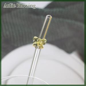 Aolie หลอดแก้ว8มม. 1ชิ้นหลอดดูดน้ำแบบนำกลับมาใช้ใหม่ได้ลายผีเสื้อน่ารักทนความร้อนสำหรับงานเทศกาลปาร์ตี้งานแต่งงานค็อกเทลบาร์ชายหาด