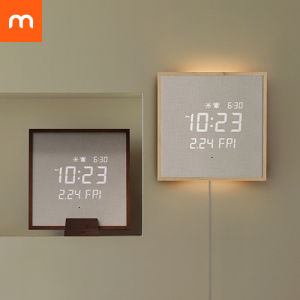 mooas Wooden Frame LED Silent Wall Clock with Remote Control Backlight Nightlight Digital Wood Wall Clock