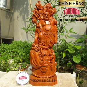 Tượng Di Lặc Ngũ Phúc Vác Cành Đào TOKDODO Gỗ Hương Nguyên Khối Hàng Đủ Kích Thước.