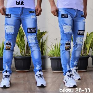 XTYasaa - {COD} Celana Jeans Emblem Pria Slim-Fit -Celana Jeans Pria Emblem Bikers New Arival - Celana Panjang Pria Terbaru - Celana Emblem Biksu Bordir Terlaris