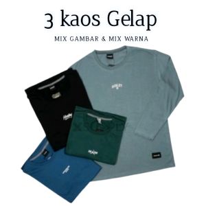 Paket 3 Pcs 100 Ribu Kaos Pria kaos Wanita Kaos Lengan panjang Sehari hari Motif Simpel Kekinian