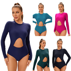 Long Sleeve Swimsuits for Women Rash Guard One Piece Bathing Modest Swimwear Sport Surfing Beach Solid Swimming Wear