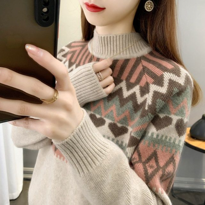 POLO collar sweater for women, thickened and winter style, ethnic style knitted bottoming sweater, worn alone y2k top main image 0