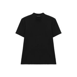 Pure Cotton mock neck T-shirt For Mens Slim Fit stripe stretchable versatile Top