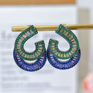 SEQUITO Personality Black Gold Color Inlay Multicolor AAAAA Cubic Zirconia Moon Shape Big Stud Earrings Women Daily Party Costume Jewellery SE904