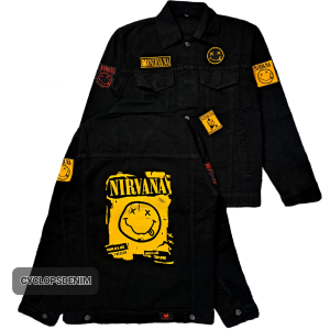 Jaket Jeans Pria Kombinasi Bordir dan Sablon - HITAM NIRVANA KOMBINASI