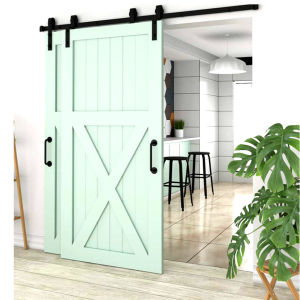 6FT 6.6FT 8FT Rel Pintu Geser Sleding Pintu Ganda Bisa Tumpang Tindih Bergerak Kit Katrol Senyap Barn Door Sliding Pintu Geser Industrial Door Track Tidak ada Pintu