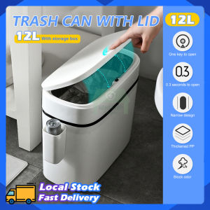 Toilet Trash Bin 12L With Lid Kitchen Bathroom Hand Press Trash Can Japan Style Home Waterproof Double Hanging Waste Bag Side Storage Dustbin