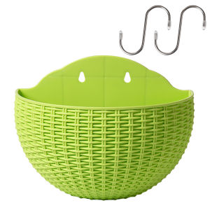 [EnidJuli] Wall Mounted Flowerpot Imitation Rattan Hanging Semicircular Gift Indoor Outdoor Balcony Planters Home Decoration European Style Vase