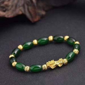 OR🧸 Gelang Pixiu Emas/ Gelang Giok Imitasi/ Gelang Batu Akik Oval/ Gelang Keberuntungan  COD