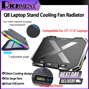 RICHMENT Gaming Laptop Cooler Six Fan Led Screen Two USB Port RGB Lighting Laptop Cooling Pad Notebook Stand for Laptop 12-17 inch