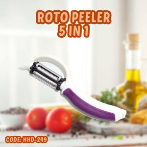 Pisau Roto Peeler 5in1 HHD-249 Alat Pengupas dan Pemotong Buah Sayur Serbaguna dengan 5 Fungsi Dalam 1 Gagang Praktis untuk Dapur Memotong Mengupas dan Mengiris Lebih Cepat Cocok untuk Memasak Harian Hemat Waktu dan Mudah Digunakan.