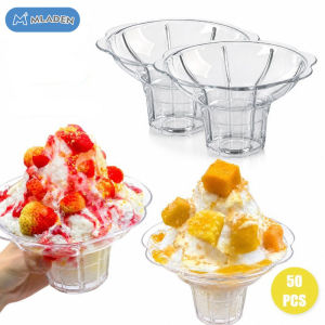 Tulip Home Furnishings Store Disposable Dessert Cups Paper Cup Set 50Pcs Floral Design Ice Cream Sundae Smoothie Snow Cone Rumah Tangga Party