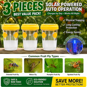 Fruit Fly Trap Perangkap Lalat Buah Solar LED Fly Catcher Insect Trap Fruit Fly Attractant Reusable Outdoor Pest Control for Orchard Garden Farm Fruit Tree