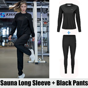 X.NUO Bộ Đồ Xông Hơi Giảm Mỡ Định Hình Nữ Dài Tay + Quần Quần Tắm Hơi Dài Tay Cổ Tròn Bộ Đồ Thấm Mồ Hôi Rộng Đồ Thể Thao Chạy Bộ Eo Co Giãn