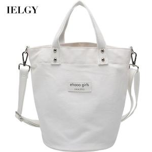 IELGY Detachable shoulder strap Zipper closure Canvas One-shoulder diagonal canvas bag Fresh and sweet Black Casual Portable bucket bag