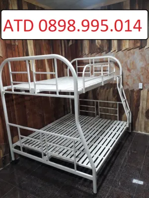 Giường tầng sắt ống tròn dày dặn- giường ngủ 2 tầng người lớn cho gia đình giao lắp nhanh tphcm