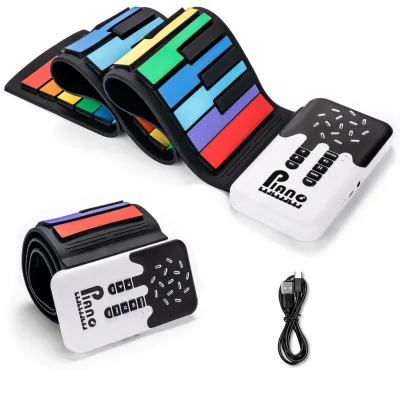 POGOLAB 49 Key Keyboard Digital Electric Piano Foldable Roll Up Rechargeable 8 Tones 6 Educational Demo Songs for Beginners Kids Gift
