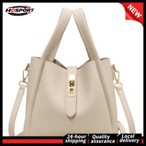 【HOSPORT】 Bucket Bag for Women Solid PU Leather Crossbody Bag for Work and Travel Stylish Shoulder Bag with Adjustable Strap