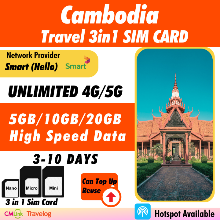 [Physical SIM] [3-10 Days] Cambodia High Speed Unlimited Data 4G Travel ...