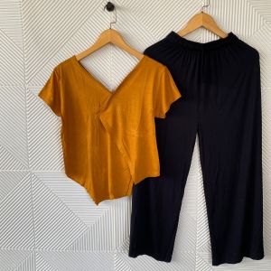 Setelan Celana Panjang V-Neck Sambung/Set Wanita Lengan Pendek/Pakaian Wanita/Shabhira