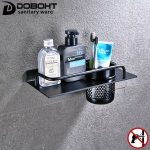 【eoxjk】อลูมิเนียมสีดำห้องอาบน้ำที่ใส่แปรงสีฟันเคาน์เตอร์ที่เก็บหวีที่วางชั้นวาง A1001106-1BL
