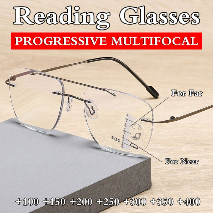 3 in 1 Frameless Progressive Multifocal Reading Glasses Anti Blue Light