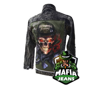 Informasi Produk\nAWAS Jaket Jeans Printing Biker Navy Sandwash Bahan Tebal, atau jaket komando biker, adalah pilihan sempurna bagi mereka yang mencari jaket jeans berkualitas tinggi dengan desain racing bikers. Dengan bahan denim tebal 14 Oz, jaket ini akan memberikan kenyamanan dan perlindungan maksimal saat dipakai.