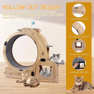 Cat Treadmill Running Wheel Wooden Interactive Anti-depression Pet Tread Exercise Fun Fitness Silenb