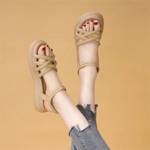 [Free Shipping]  Fashionable Roman Sandals For Women Summer 2026 New Style Casual Flat Elastic Strap Soft Sole Beach Sandals Open Toe